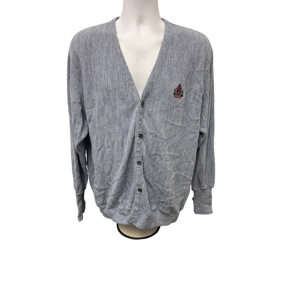 🩵 Izod XL Light Blue Button Front Cardigan 80s Preppy Vintage Knit grampa